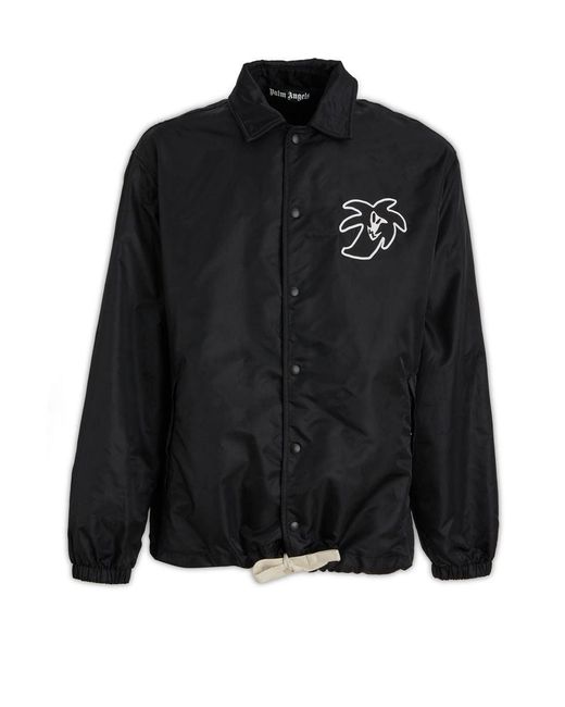 Palm Angels Black Printed Coach Jacket for men