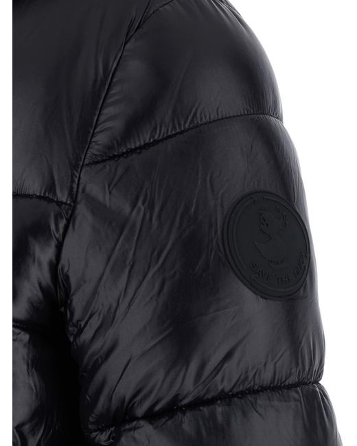 Save The Duck Black 'Biddy' Down Jacket With Hood And Logo On The Sleeve