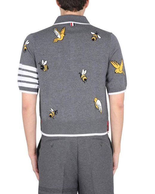 Thom Browne Gray Polo Birds & Bees for men