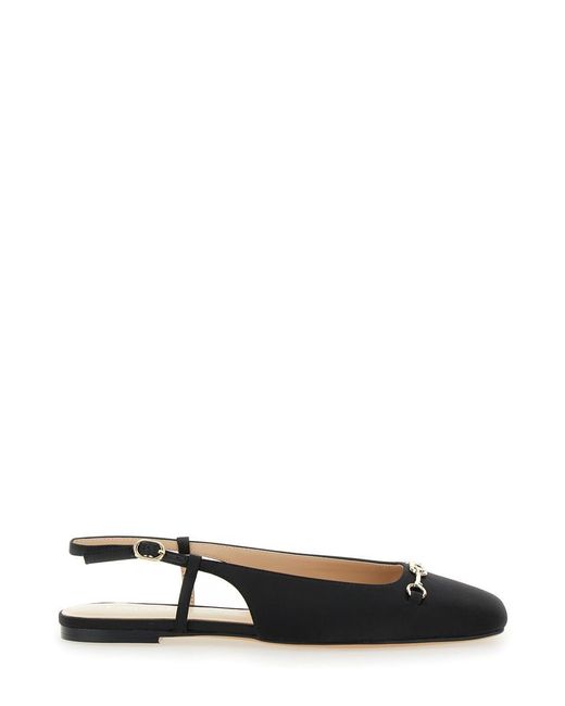 Twinset Black Ballet Shoes With Square Toe And Logo Plaque On The Front