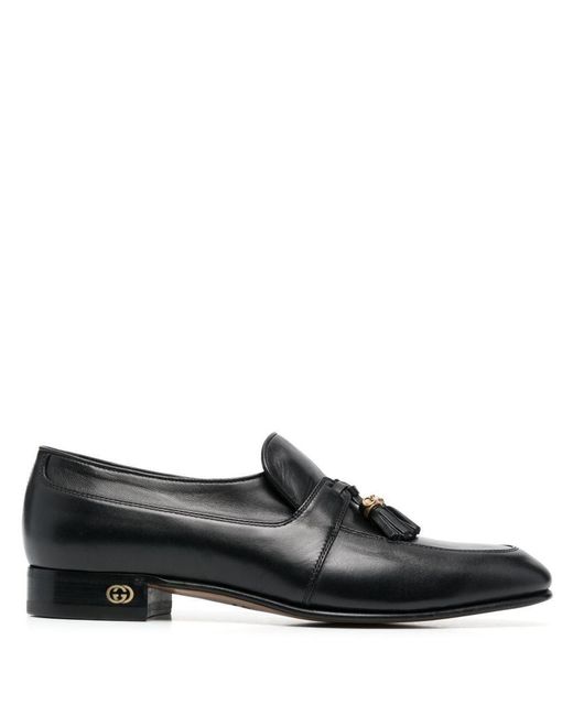 Gucci Black Tassel-trim Leather Loafers for men