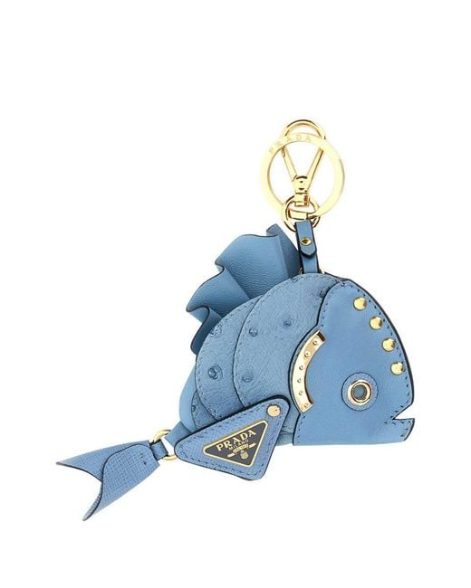 キーホルダー・キーリング PRADA CERULEAN BLUE LEATHER KEY RING Prada Cerulean Leather Key Ring in Blue | Lyst Canada