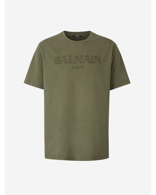 Balmain Green Cotton Logo T-Shirt for men