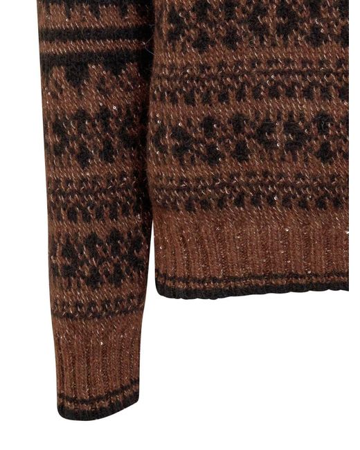 Laneus Brown Jacquard Sweater for men