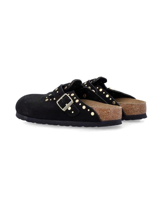 Birkenstock Black Boston Suede Mules With Studs