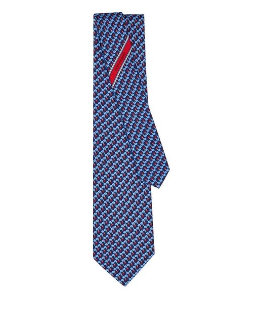 Ferragamo Blue Elephant Print Aris Silk Tie Accessories for men