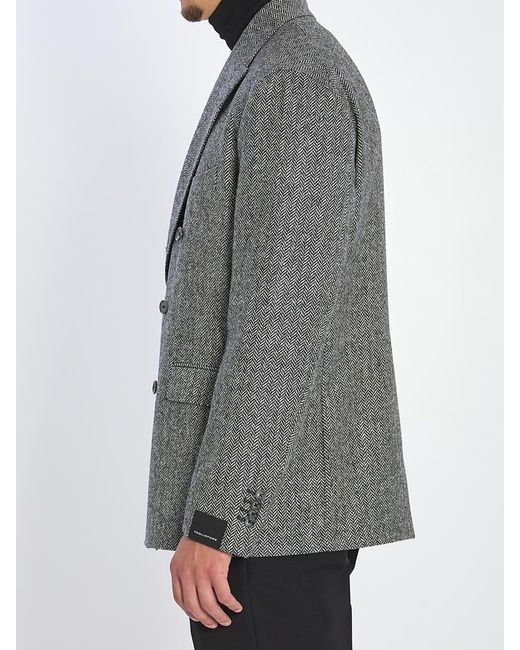 Tagliatore Gray Herringbone Double-Breasted Jacket for men