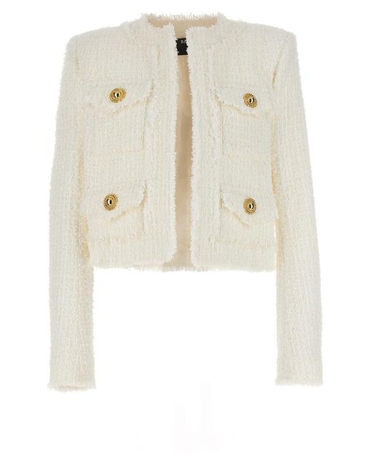 Balmain White Cropped Tweed Jacket