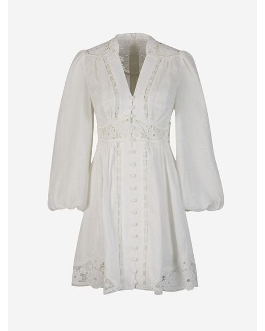 Zimmermann White Linen Neckline Dress