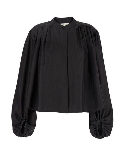 Rohe Black Top With Mandarin Collar And Front And Rear Gathers