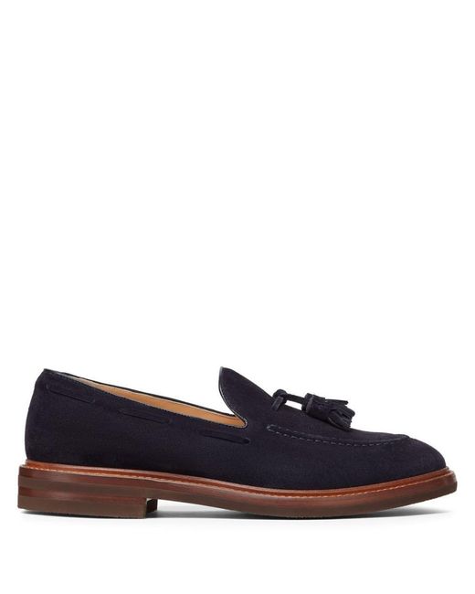 Brunello Cucinelli Blue Suede Leather Loafers for men