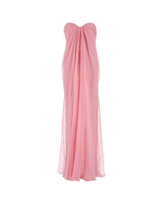 Alexander McQueen Pink Draped Bustier Chiffon Long Dress