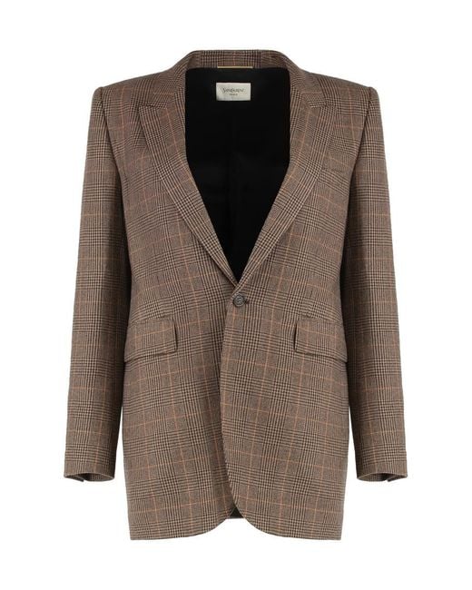 Saint Laurent Brown Prince Of Wales Wool Jacket