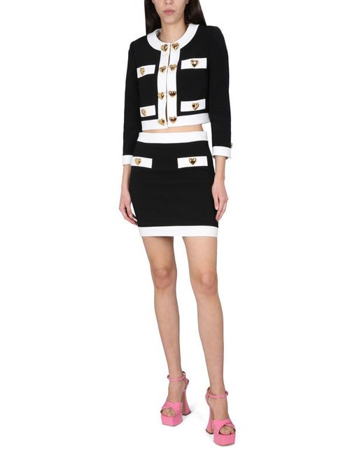 Moschino Black Heart Buttons Crepe Jacket