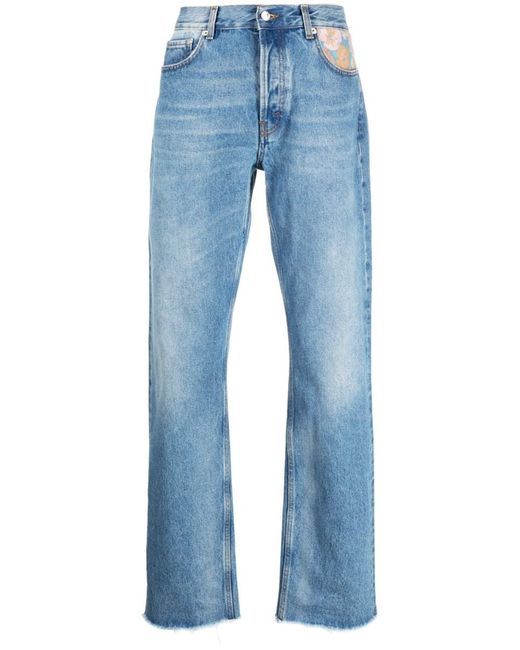 Séfr Blue Straight Cut Jeans Flower Denim Clothing for men