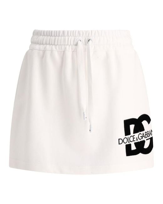 Dolce & Gabbana White Jersey Miniskirt With Dg Logo Patch