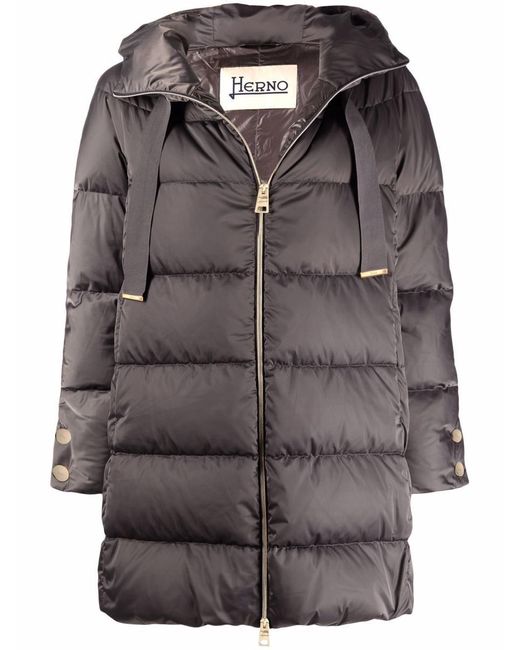 Herno Gray Long Puffer Coat With Buttons