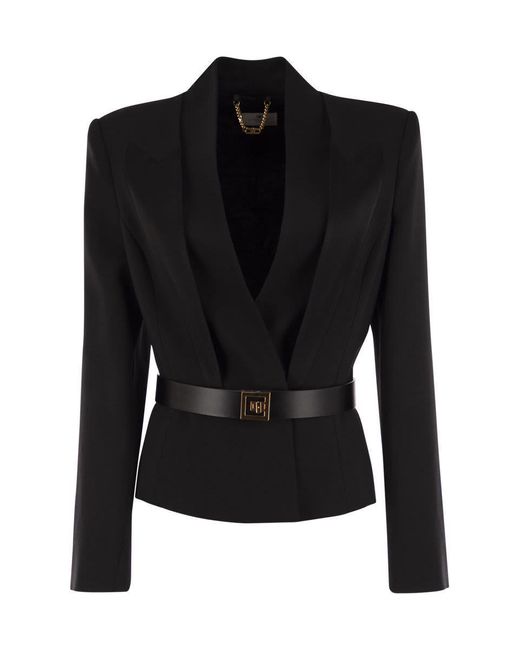 Elisabetta Franchi Black Crepe Jacket With Satin Lapels