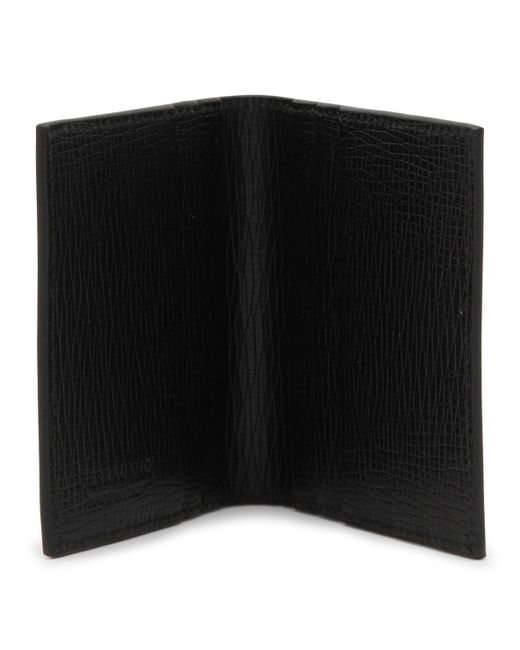 Ferragamo Black Leather Metal Plaque Wallet for men