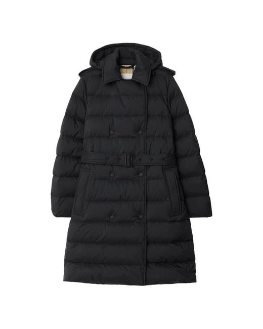 Burberry Black Mid-Length Nylon Hooded Puffer Coat