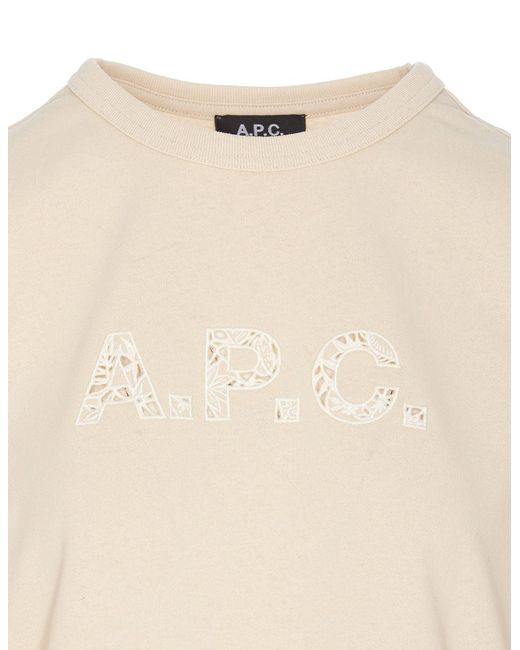 A.P.C. Natural 'Annie' T-Shirt With Logo Print On The Front