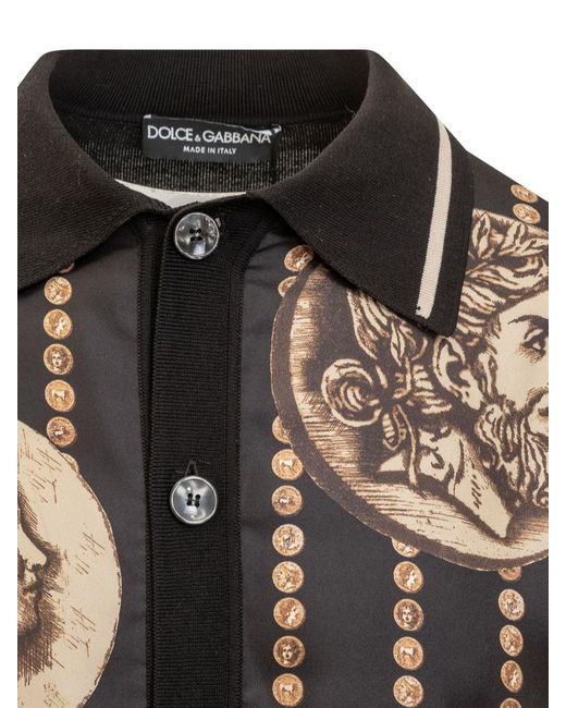 Dolce & Gabbana Black Serafino Crêpe De Chine Polo Shirt for men