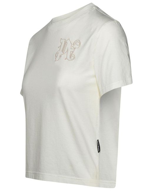 Palm Angels White 'monogram' Ivory Cotton T-shirt