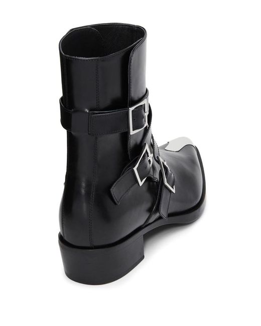 Alexander McQueen Black Buckled Leather Ankle Boots for men