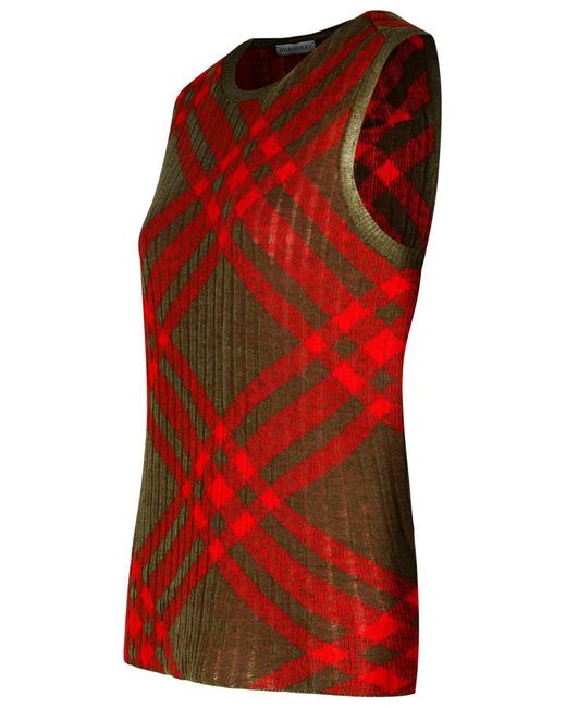 Burberry Red 'Check' Dark Nylon Blend Vest