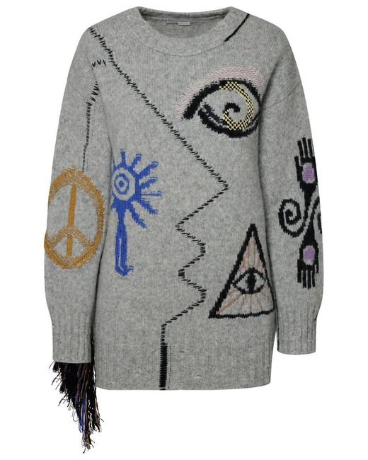 Stella McCartney Gray Artwork Sweater In Grey Alpaca Blend
