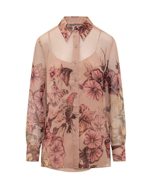 Alberta Ferretti Pink Silk Shirt With Floral Print