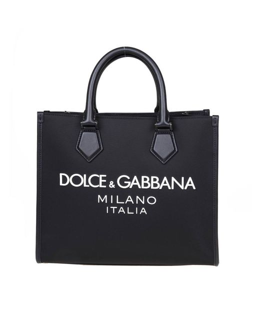 Dolce & Gabbana Black Shopping Bag In Fabric With Rubber Logo