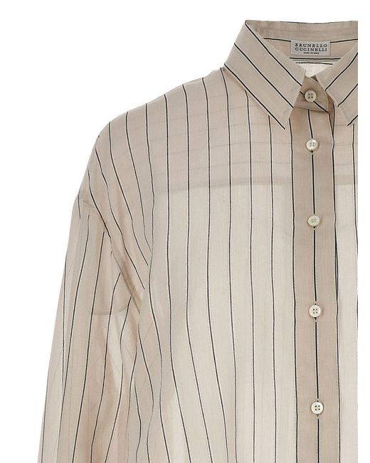 Brunello Cucinelli White Pinstriped Shirt Shirt, Blouse