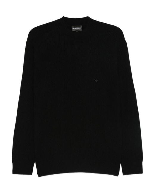 Emporio Armani Black Wool Crewneck Jumper for men