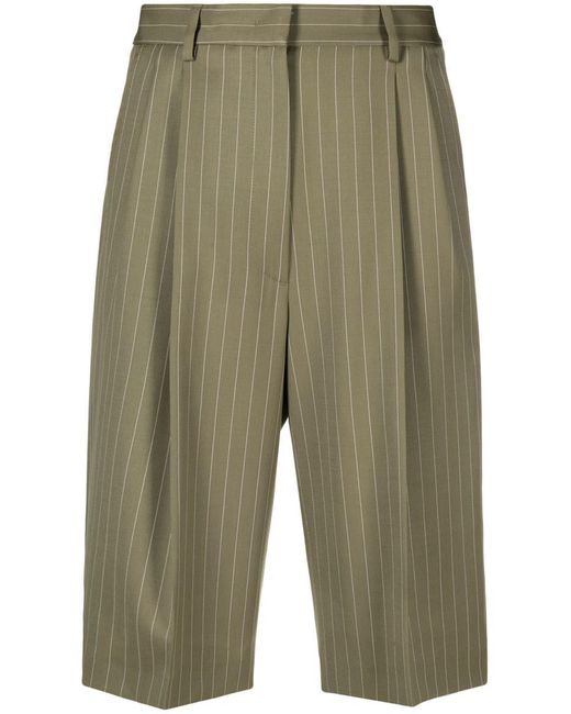 MSGM Green Pinstriped Tailored Shorts