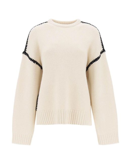 Totême  Natural Toteme Sweater With Contrast Embroideries