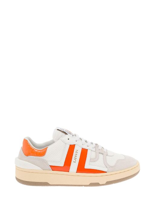 Lanvin Clay Low White And Orange Leather And Mesh Sneaker Woman - Save ...