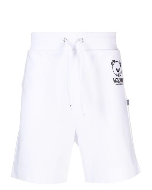 Moschino White Stretch Cotton Bermuda Shorts With Teddy Bear Motif for men