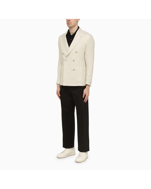 Tagliatore Natural Cream Double Breasted Jacket In Wool And Linen for men