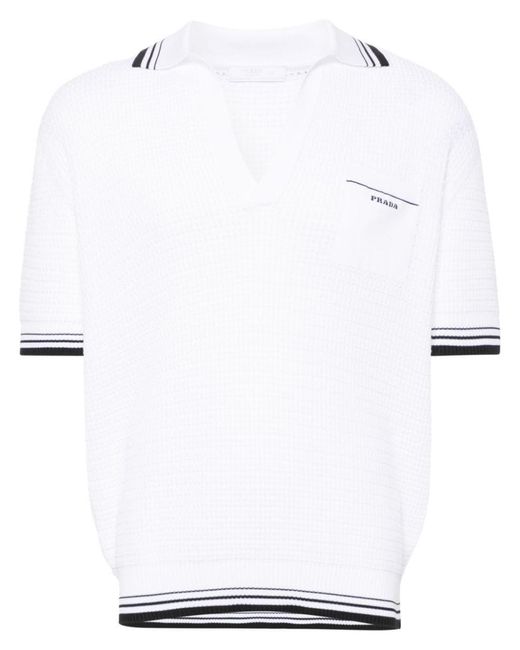 Prada White Logo-intarsia Polo Top for men