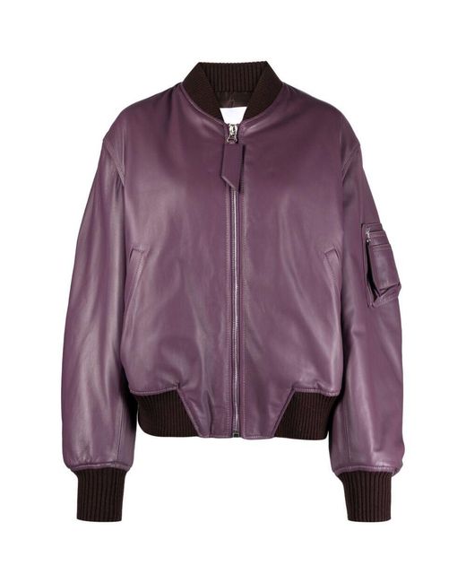 The Attico Purple Anja Padded Leather Bomber Jacket