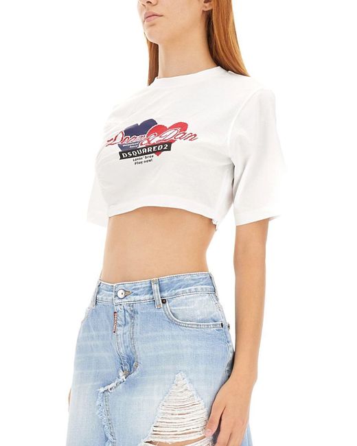 DSquared² White Cropped Fit T-Shirt