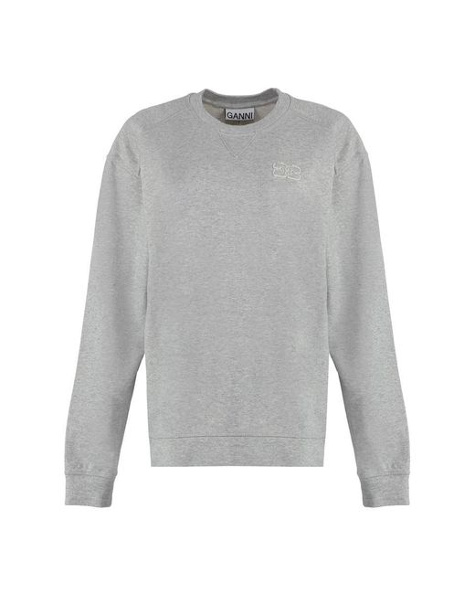 Ganni Gray Cotton Crew-neck Sweatshirt