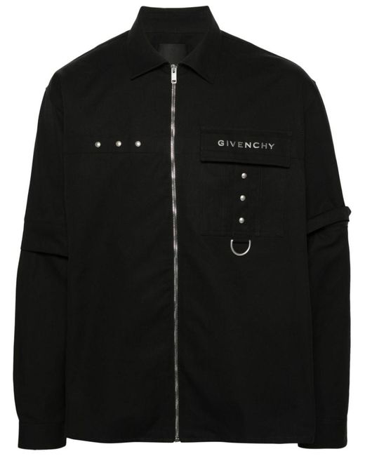Givenchy Black Cotton Zip-up Shirt for men