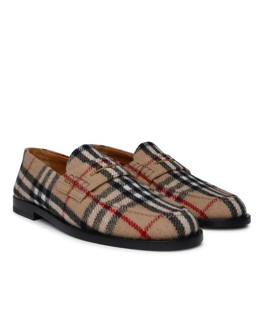 Burberry Brown Beige Wool Felt Loafers