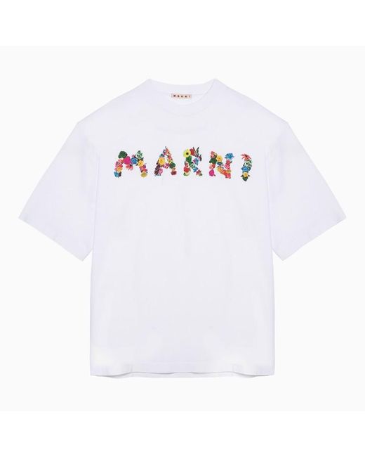 Marni White T Shirt With Logo Bouquet for men