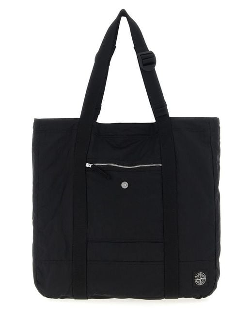 Stone Island Black Logo Patch Shopping Bag for men