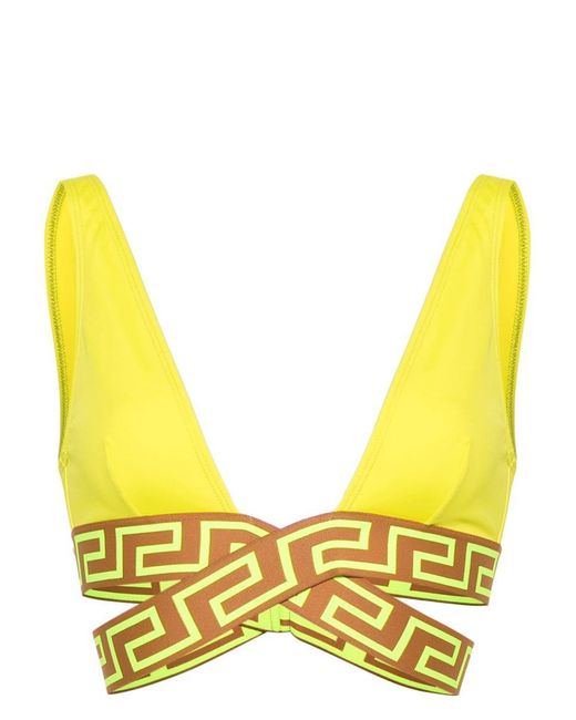 Versace Yellow Greca Triangle Bikini Top