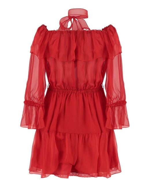 Gucci Red Ruffled Chiffon Dress