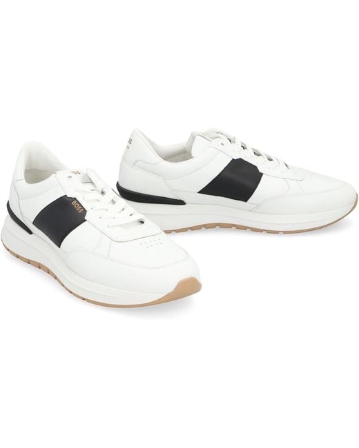 Boss White Jace Leather Low-top Sneakers for men